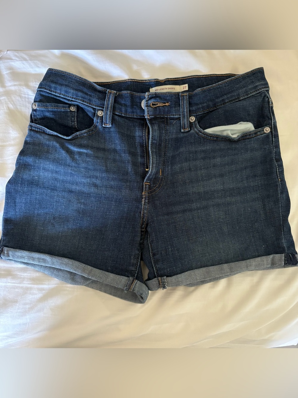 Levi's Dark Wash Mid Length Rolled Hem Denim Shorts Size 27